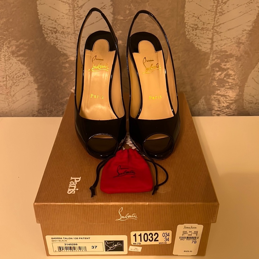 CHRISTIAN LOUBOUTIN Black Talon 120 Patent Size 7 Good Condition
